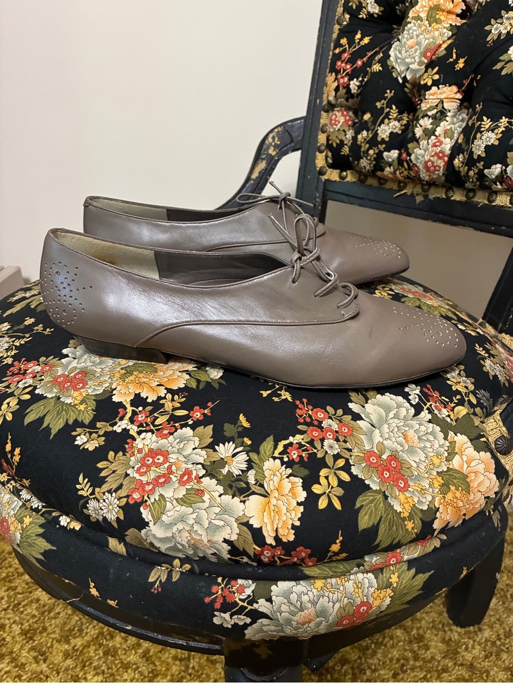 NWOB Vintage Pappagallo Made in Spain Taupe Leather Lace-Up Oxfords - Picture 3 of 14